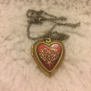 Museum Modern Art Heart Locket Red Cloisonne Gold